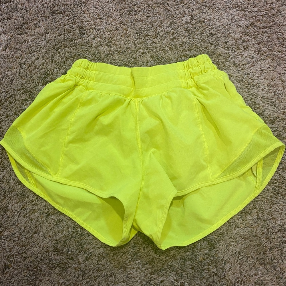 Neon yellow lululemon hotty hot shorts size 4